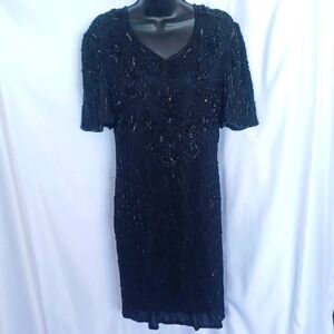 Vintage 80's Mark and John 100% silk beaded party dress in vintage size large.